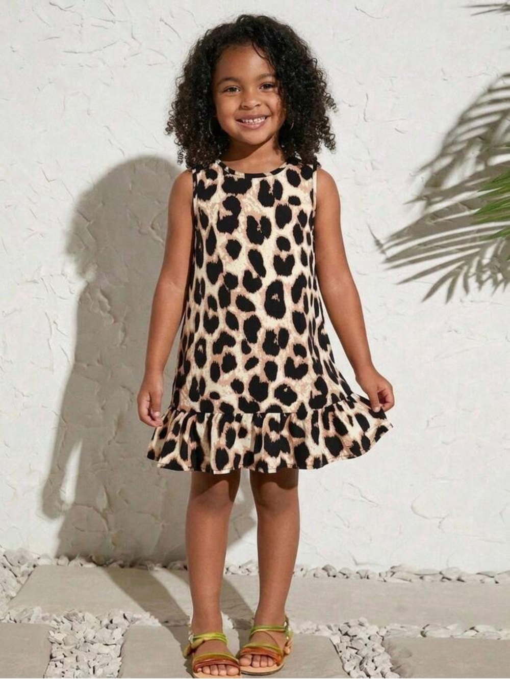 Girls' Leopard Print Ruffle Hem Dress 6Y